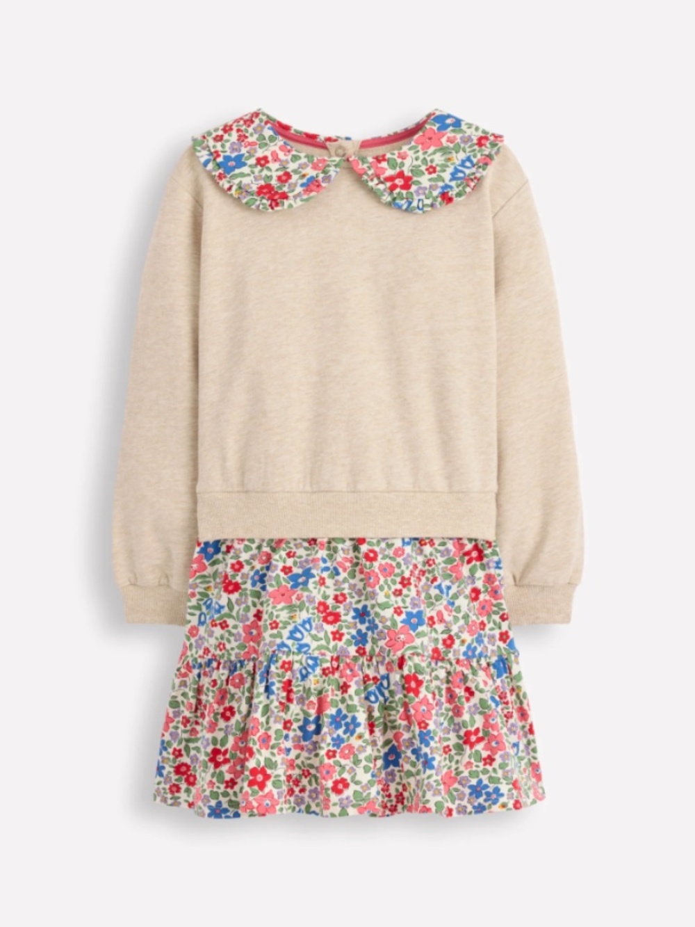 Mini Boden - Oatmeal Berry Floral 2-in-1 Collared Sweatshirt Dress, Size 8-9y
